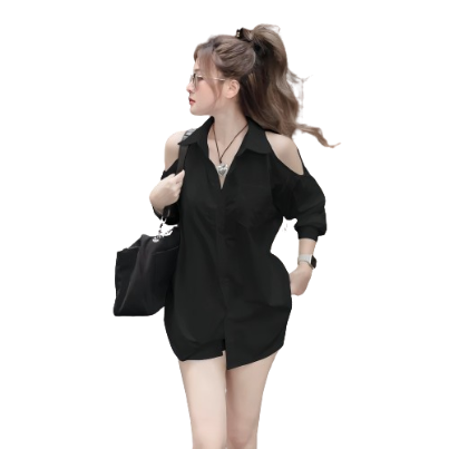 Lovito Women Cut Out Blouse L67AD001 (Black)