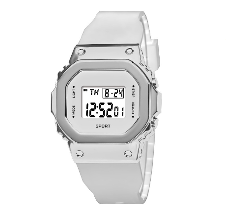 Original LED Multifunctional Digital Unisex Waterproof Sports Fashion Luxury Square Luminous Watch Trendy Men Women Silicone WHITE