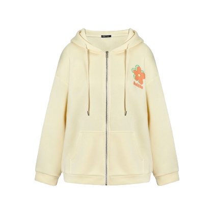 Lovito Women Casual Floral Pattern Zipper Sweatshirt LNA26237 (Apricot)