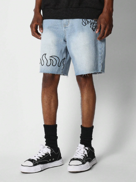 SUMWON Denim Short With Graffiti Graphic