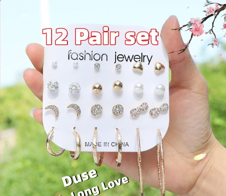 12 pair/Set Fashion Large Hoop Earrings for Women Vintage Earrings Set Big Drop Earrings