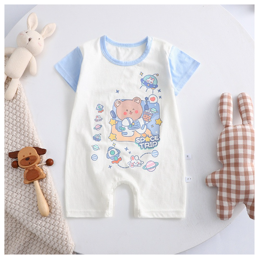Baby Cotton Jumpsuit Newborn Short-Sleeved Jumpsuit Baby Cartoon Breathable Jumpsuit J3