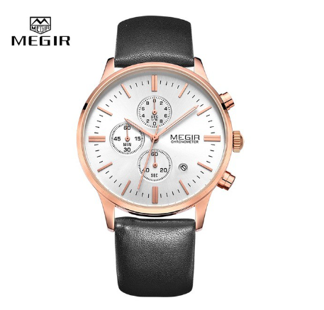 MEGIR Casual Business Men Leather Analog Quartz Watches Waterproof Chronograph Military Watch M003