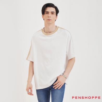 Penshoppe Oversized Raglan T-Shirt With Side Tape For Men (Off White