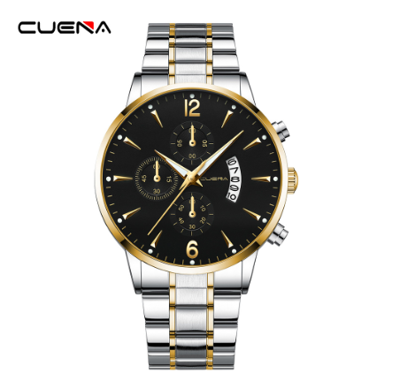 Original CUENA Men's Watches Fashion Slim 43CM Dial Casual Business Sports Stainless Steel Waterproof Quartz Analog Watch SILVER GOLD BLACK
