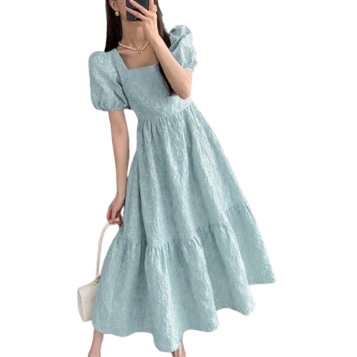 Lovito Casual Floral Ruched Puff Sleeve Dress for Women LNE13085 (Multi-color)