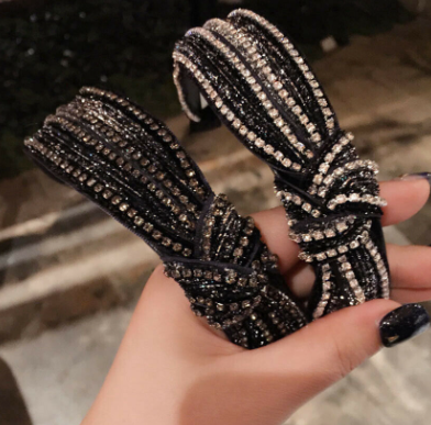 Korean Simple Diamond Crystal Headband Knotted Wide Hair Band Woman Hair Hoop Accessories