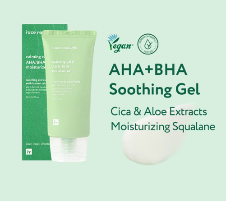 Face Republic Calming Care AHA/BHA Moisturizer 50mL, Non-comedogenic [Oily,Acne /CICA,Squalane]Vegan