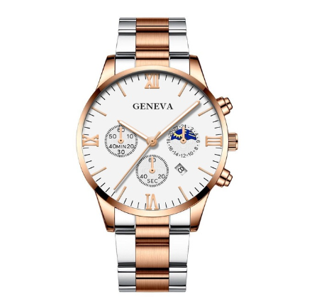 GENEVA High Quality Luxury Silver Mens Full Steel Business Quartz Wacthes Mens Original Waterproof Fashion Wristwatch Men Watch Relo BROWN WHITE