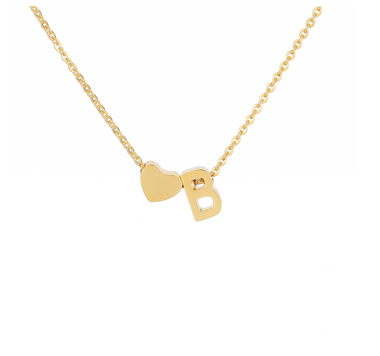 Maxzone Fashion Tiny Heart Initial Letter Necklaces For Women Stainless Steel Gold Silver Color Choker Pendant Necklace Boho Jewelry B