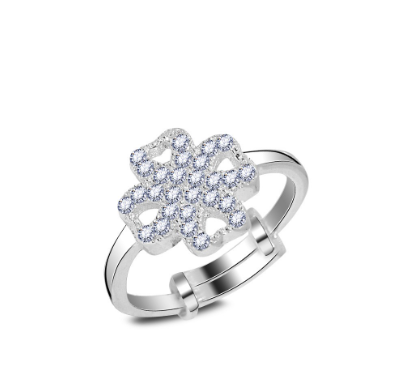 Italy Sterling Silver Flower Child Stone Adjustable Ring