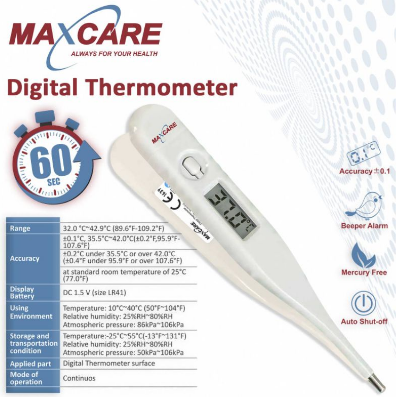 Maxcare Digital Thermometer (High Quality) w/ 5yrs battery life