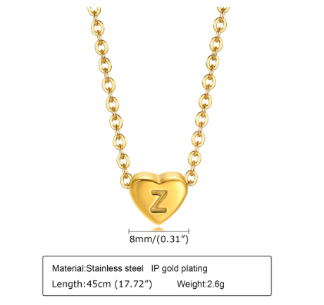 MG A-Z Letter Necklace, Lovely Cute Heart Letter Necklace, Necklace Gift Jewelry, Gold Stainless Steel Z