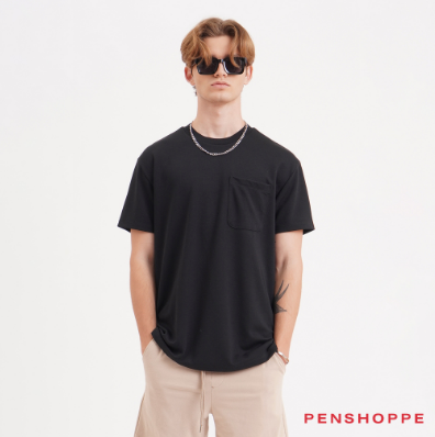 Penshoppe Relaxed Fit T-Shirt With Pocket For Men (Black/Blue Stone/Gray/White)