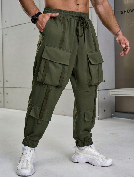 Manfinity LEGND Plus Size Solid Color Drawstring Casual Jogger Pants With Pockets