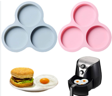 Silicone Air Fryer Egg Pan, Reusable Egg Mold,Non-Stick Air Fryer Baking Pan,3 Cavity Muffin Pans for Baking,Hamburger Bun Pan,Air Fryer