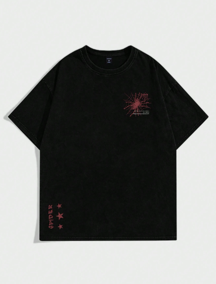 ROMWE Goth Men Spider Slogan Graphic Tee