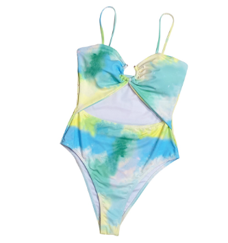 Pad Tie-dye Swimwear Beachwear Swimsuit Printed Bikini Push-Up One-Piece Button Swimwears Tankinis Set