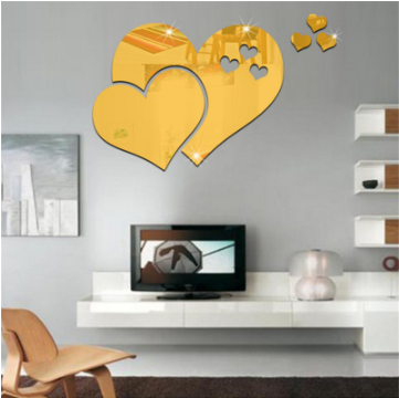 3D Acrylic Love Mirror Wall Stickers / Art Wall Decal /Heart Shaped Mirror / Removable Art Decor Wall Poster for Living Room