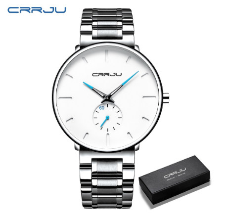 CRRJU Men's Fashion Black Stainless Steel Wrist Watch Waterproof Business Dress Watch for Men 2150S M20