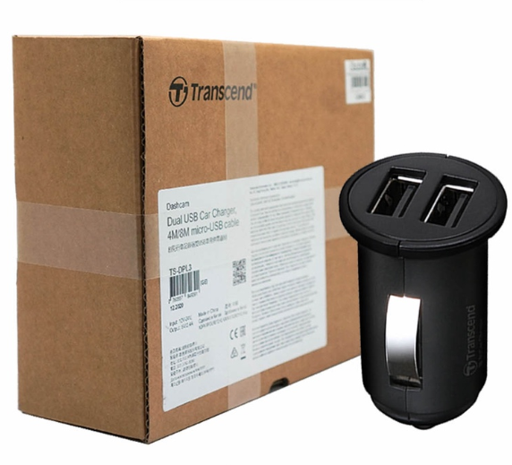 Transcend Dash Cam Dual USB Car Charger 4M/8M Micro-USB Cable TS-DPL3