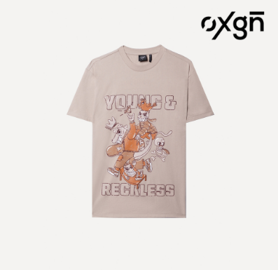 OXGN Young And Reckless Graphic Print T Shirt For Men (Beige)