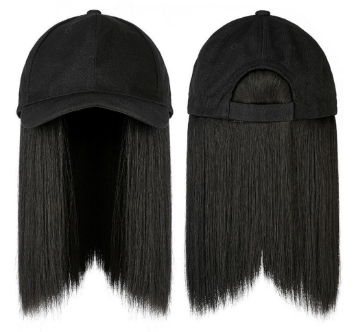 One-Piece Wig Baseball Cap Lady's Black Short Straight Hair Wig New Hat Wig with Cozy Wigs