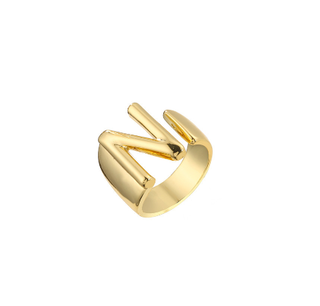 New Copper Plated Gold 26 A-Z Letter Opening Adjustable Ring Women's Initial Name Gold Jewelry Commemorative Couple Gift N