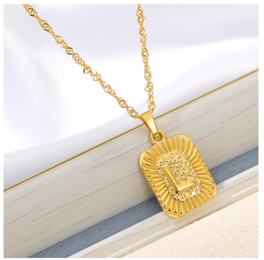 Maxzone Initial A-Z Letter Necklaces Unisex Charm Luster Gold Medal Capital Letter Necklace Pendant For Women Men Jewelry Gift L