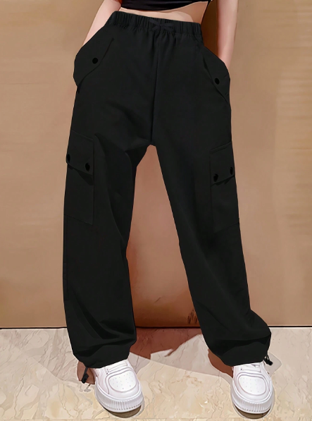 Tween Girls' Casual Sports Black Cargo Pants