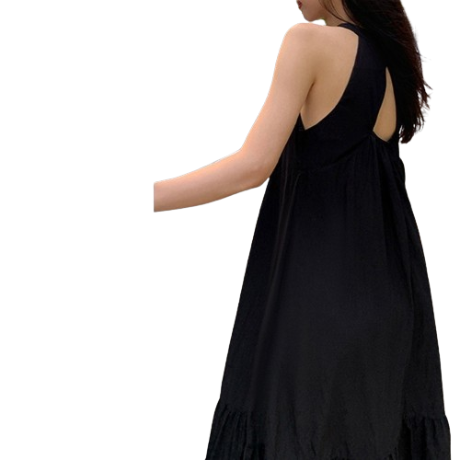 Lovito Women Ruffle Hem Cut Out Dress L68ED142 (Black)