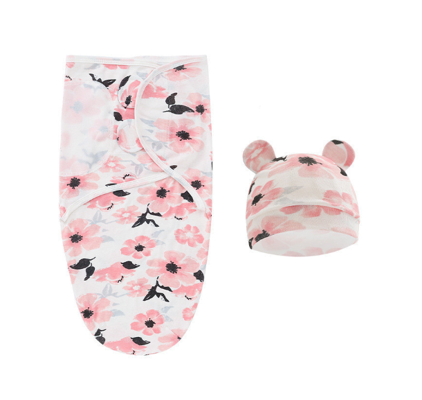 Cotton Newborn Sleeping Bag Baby Swaddle Blanket Pack Hat Adjustable Baby Set Newborn Sleeping Bag Plain Blanket D12