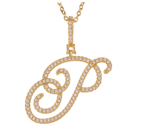 Fashion A-Z Initial Cursive Letters Pendant Necklace For Women Gold Color Shiny Rhinestone Chain Necklace Jewelry Gift P