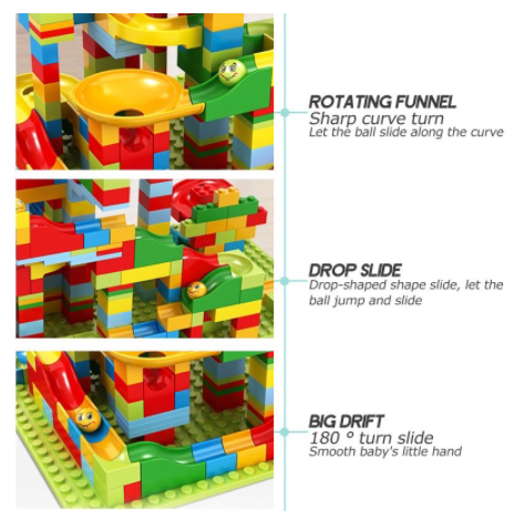 DIY Marble Race Track Ball Block Funnel Slide Brick Children Toys