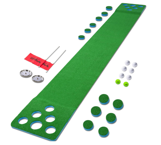 PGM Golf Pong Game Set - Golf Pong Putting Green Set Mini Golf Putting Mat with 2 Golf Cups & Flags, 8 Golf Balls 12 Golf Hole Covers -Putting Green Indoor Golf Gifts for Home, Backyard, Office