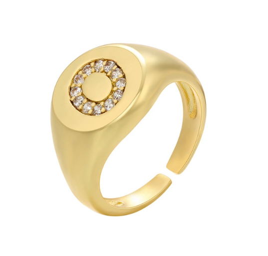 Maxzone A-Z Letter Hip Hop Gold Color Metal Finger Rings Adjustable Opening Ring Initials Name Alphabet Female Party Fashion Jewelry O