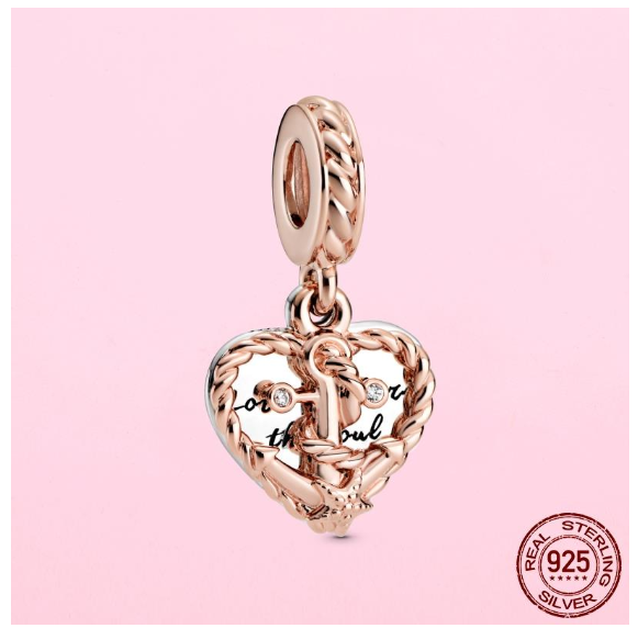 925 Sterling Silver Flamingo Leaf Rose Flower Charm CZ Luxury Pandora Pendant Fit Pandora Bracelet Necklace For Women DIY Making S8