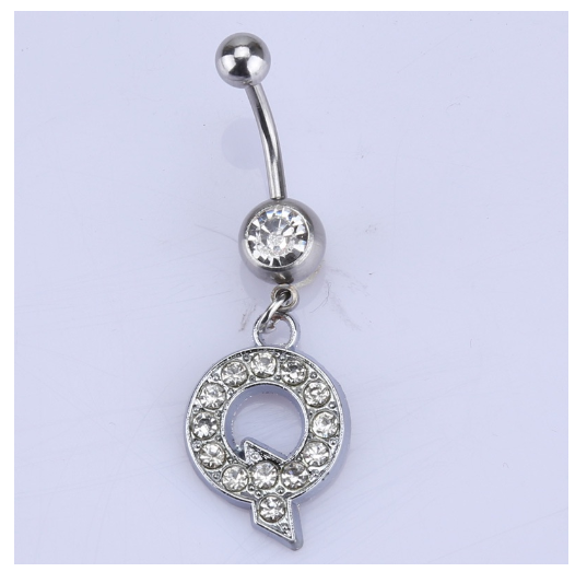 26 Letter A To Z Style Charm Stainless Steel Body Piercing JewelryCrystal Rhinestone Navel Belly Button Ring Q