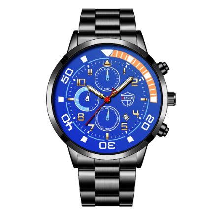 DEYROS Luxury Gold Men's Steel Band Calendar Watch Sports Waterproof Mens Quartz Wrist Watch Men Watch Relo Ng Kalalakihan BLACK BLUE
