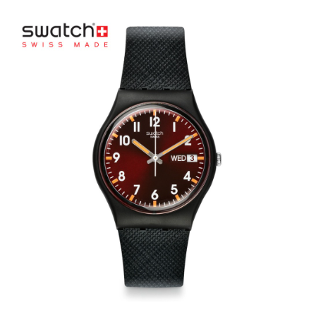 Swatch Gent Sir Red GB753 Black Silicone Strap Watch
