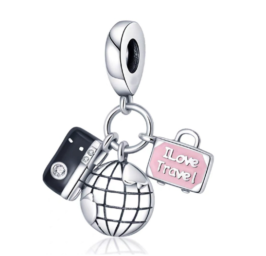 Travel Series Dangle Charms 925 Silver Bracelet Accessories Coffee Football Beads Charm d3