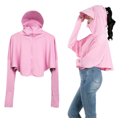Inspi Chic Sunscreen Clothing For Women UV-Proof Cropped Hoodie Quick Dry Long Sleeve Jacket (Light Pink)