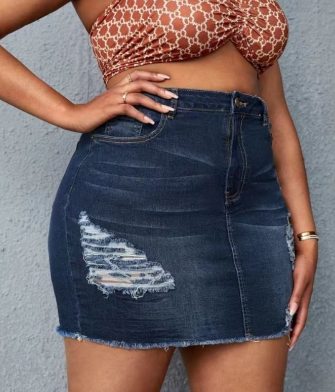 Plus Size Casual Denim Skirt Women