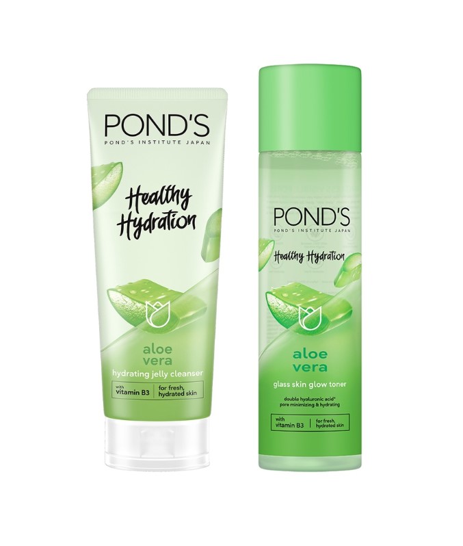 Ponds Hydrating Jelly Aloe Vera Cleanser with Vit B3 100G Glass Skin Toner 110G
