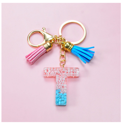 A-Z 26 Letter Silicone Beads Filling Keychain Candy Color Name Initial Resin Keyring DIY Accessories Women Bag Ornaments T