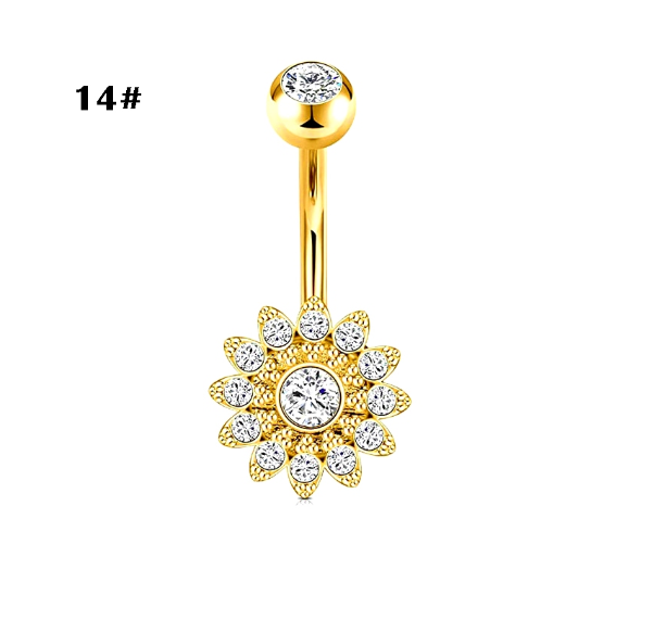 Gold Belly Button Ring with Diamonds and Zirconia Belly Button Clasp Piercing Belly Button Nail