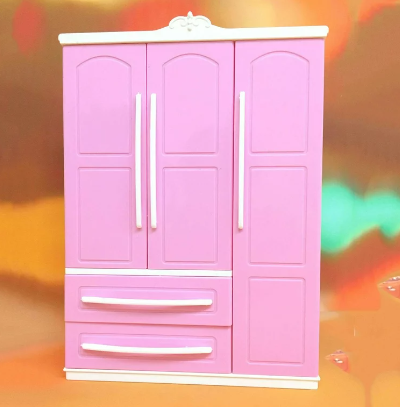11.5 Inch Doll Furniture Doll Clothes Closet Wardrobe Toy, Three-door Storage Cabinet for Girl Role Play Dollhouse Clothes Accessories Toy