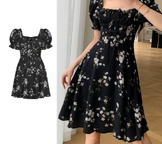 Lovito Women Casual Ditsy Floral Lace Up Dress L68ED190 Black