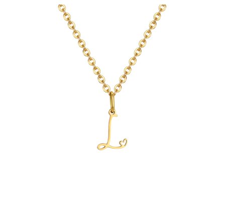 Vnox Initial with Hollow Heart Pendant Necklace,18K Gold Dainty Letter Choker Necklace Gift for Women Necklace Jewelry L