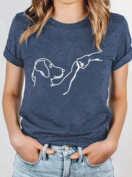 SHEIN LUNE Women's Dog Print Round Neck Short Sleeves T-Shirt